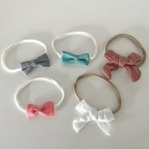 Babygirl Headbands Set of 5 Newborn Gray, Blue, Dark Pink, Pink and White